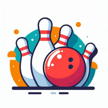Bowling line icon. Vector illustration of a bowling ball and pins.のイラスト素材