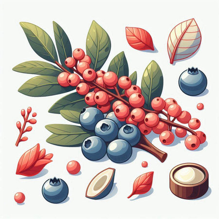 Berries and leaves of rowan. Vector illustration in cartoon style.のイラスト素材