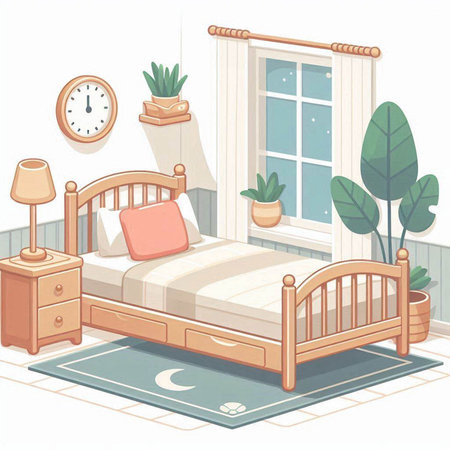 Bedroom interior. Cartoon illustration of bedroom interior. Vector illustration.のイラスト素材