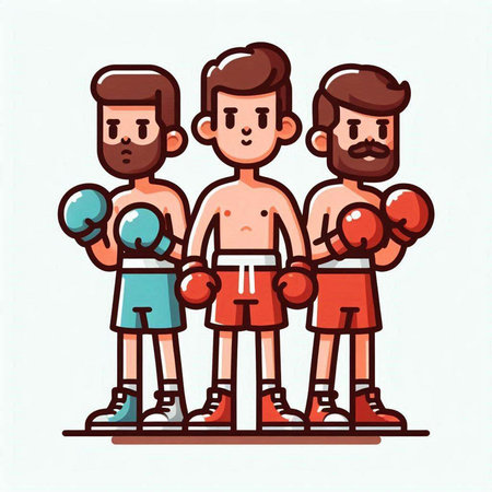 Boxing team. Flat vector cartoon illustration of a boxer team.のイラスト素材