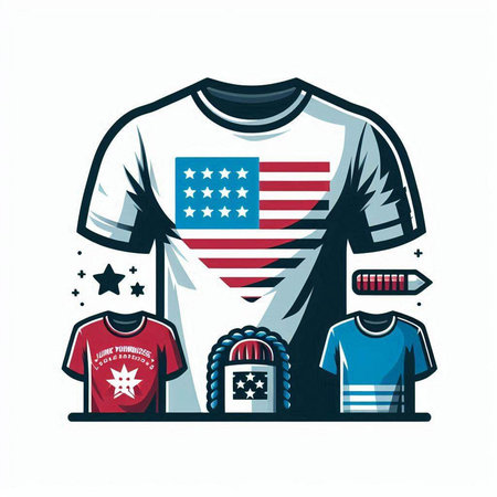 T-shirt design with american flag on it, vector illustrationのイラスト素材