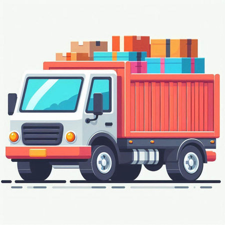 Truck with boxes. Vector illustration in flat cartoon style on white background.のイラスト素材