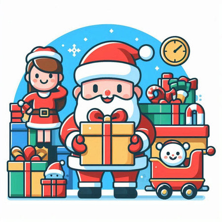 Santa Claus and children with gifts. Vector illustration in cartoon style.のイラスト素材