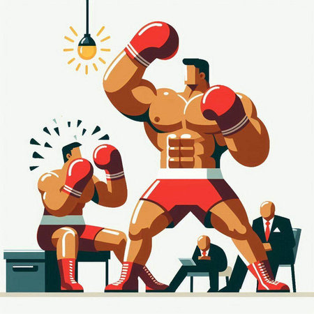 Boxing concept. Two men fighting in the ring. Vector illustrationのイラスト素材