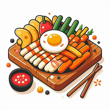 Illustration of Sushi Rolls with Sausage, Eggs and Vegetablesのイラスト素材