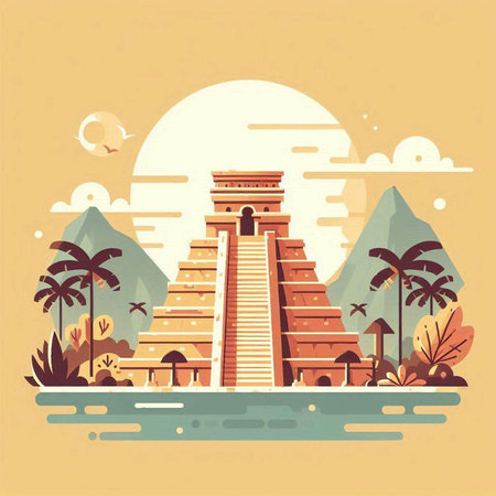 Ancient Mayan temple. Vector illustration in flat design style. EPS10のイラスト素材