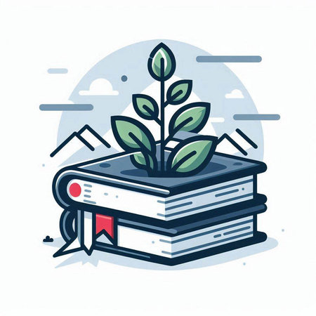 Vector illustration of book with plant on top. Education and knowledge concept.のイラスト素材