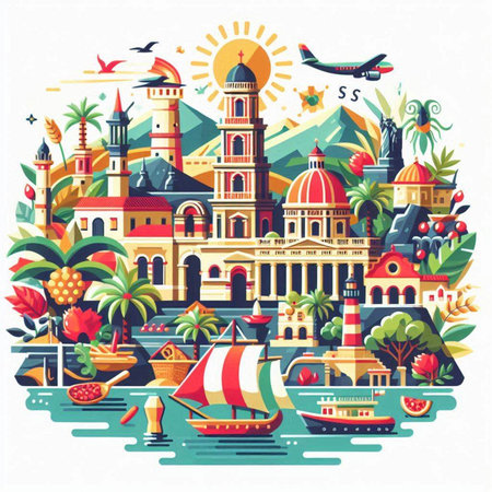 Travel to Cuba. Colorful vector illustration in flat cartoon style.のイラスト素材