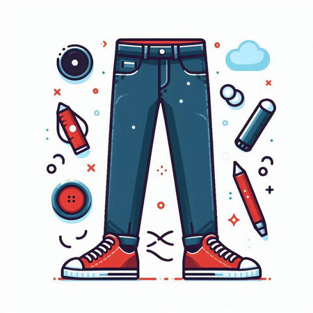 Vector illustration of a man in jeans, sneakers and a pencil.のイラスト素材