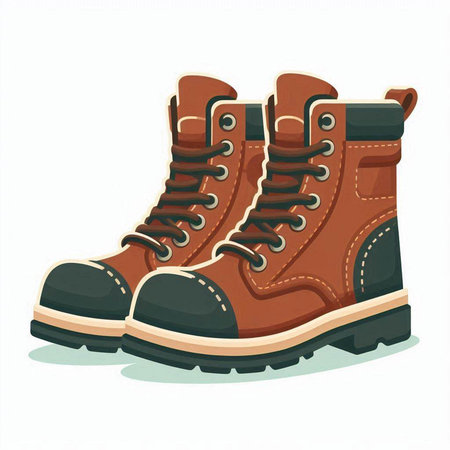 Hiking boots isolated on white background. Vector illustration in cartoon style.のイラスト素材