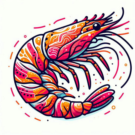 Shrimp. Hand drawn vector illustration. Isolated on white background.のイラスト素材