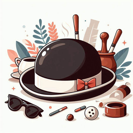 Vector illustration of a gentleman's hat, sunglasses, pipe, cigar and other accessories.のイラスト素材