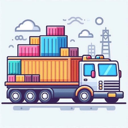 Cargo truck with containers. Logistics and transportation. Vector illustrationのイラスト素材