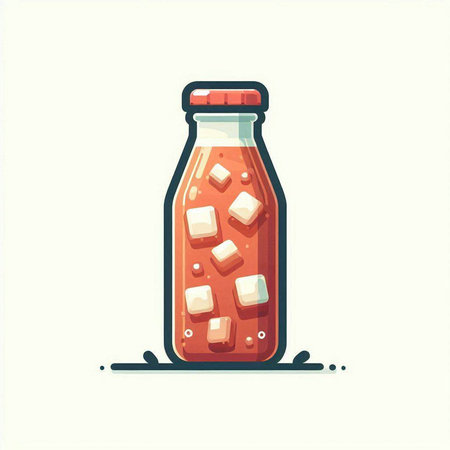 Bottle of red smoothie with ice cubes. Vector illustration.のイラスト素材