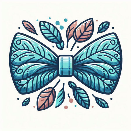 Hand drawn vector illustration of bow tie and leaves. Doodle style.のイラスト素材