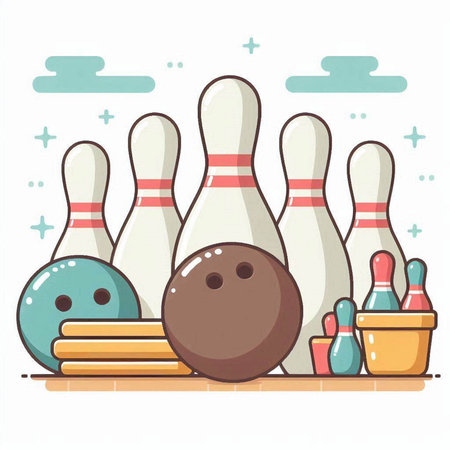 Bowling game with skittles and pins. Vector illustration.のイラスト素材