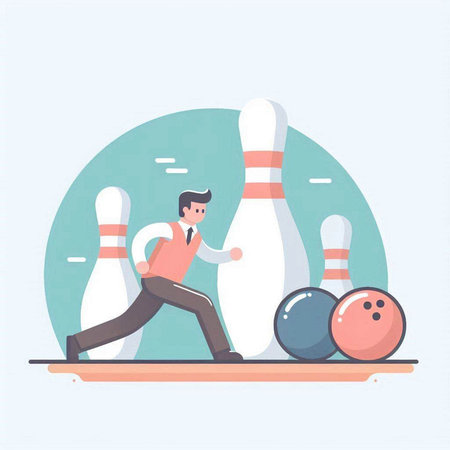 Businessman playing bowling. Vector illustration in a flat cartoon style.のイラスト素材