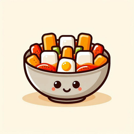 Cute cartoon kawaii salad in bowl, vector illustration.のイラスト素材