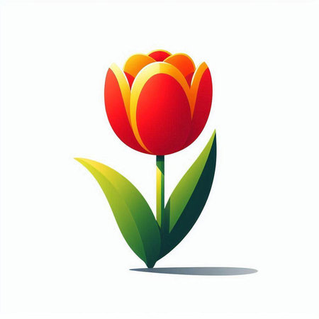 Red tulip with green leaves on a white background. Vector illustration.のイラスト素材