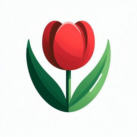 Red tulip with green leaves on white background. Vector illustration.のイラスト素材