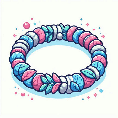 Hand drawn vector illustration of a bracelet with a lot of colorful stones.のイラスト素材