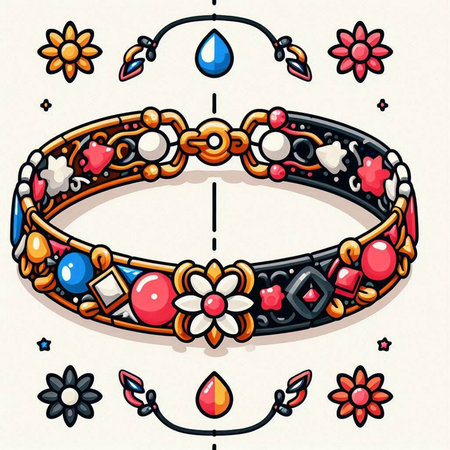 Hand drawn vector illustration of a bracelet with flowers and precious stones.のイラスト素材