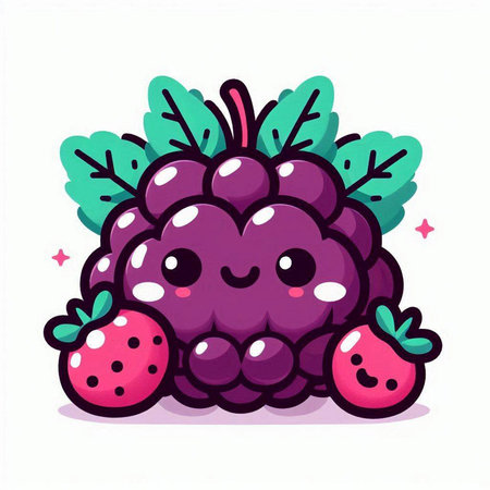 Cute berry fruit kawaii cartoon character vector illustration.のイラスト素材