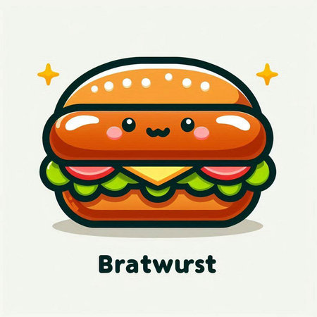 Cute cartoon burger. Vector illustration. Isolated on white background.のイラスト素材