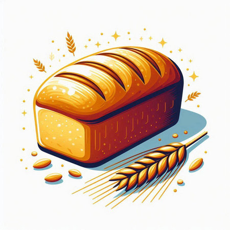 Vector illustration of a loaf of bread with wheat ears on a white background.のイラスト素材