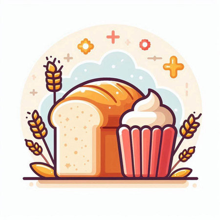 Bread and bakery products, vector illustration. Flat style design.のイラスト素材