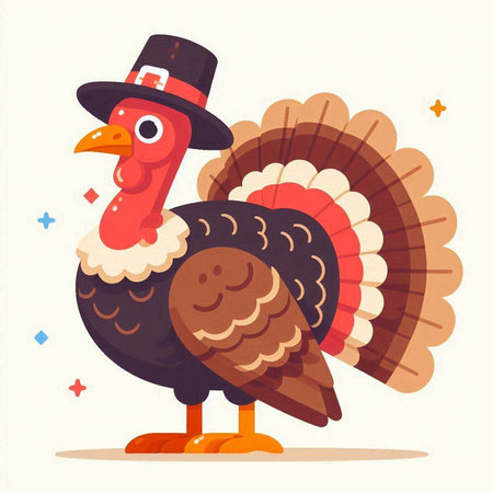 Turkey in a hat. Cute cartoon character. Vector illustration.のイラスト素材