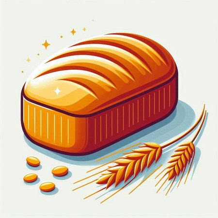 Illustration of bread and wheat on white background. Vector illustration.のイラスト素材