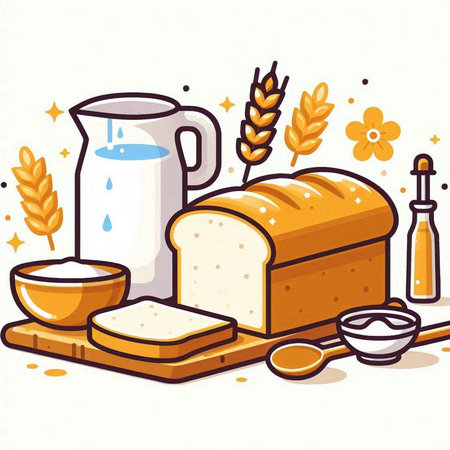 Illustration of bread and wheat on white background. Vector illustration.のイラスト素材