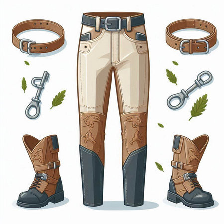 Cowboy boots, belt and boots. Vector illustration isolated on white background.のイラスト素材