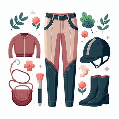 Women's clothes and accessories set. Vector illustration in cartoon style.のイラスト素材