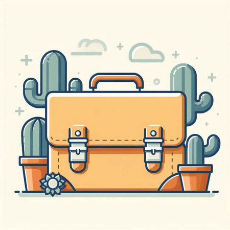 Suitcase with cactus and succulents. Vector illustration.のイラスト素材