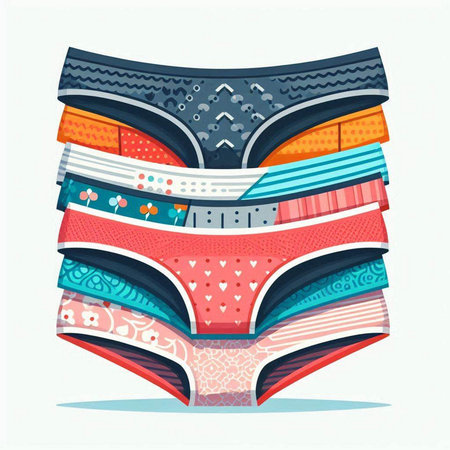 Vector illustration of women's panties. Colorful print on white background.のイラスト素材