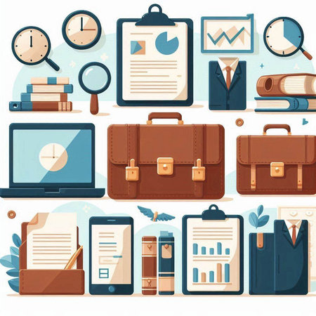 Set of business icons with briefcase and documents. Vector illustration.のイラスト素材