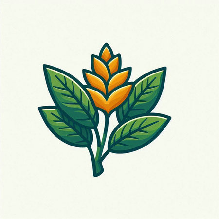 Illustration of a yellow flower with green leaves on a white backgroundのイラスト素材