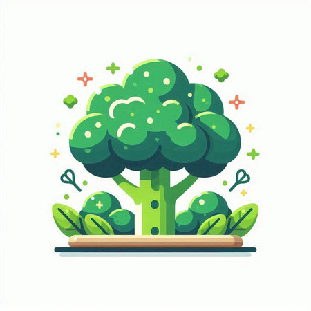 Vector illustration of a green tree with leaves in a flat style.のイラスト素材