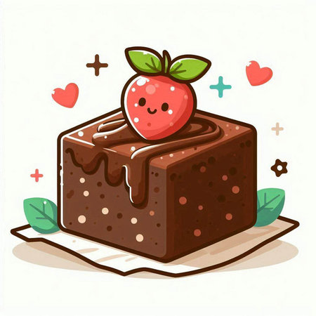 Illustration of a piece of chocolate cake with a strawberry on topのイラスト素材