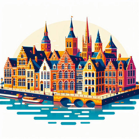 Bruges, Belgium, Europe. Vector illustration for your designのイラスト素材