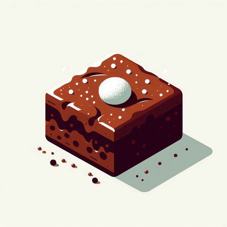 Chocolate cake with a ball of ice cream. Vector illustration.のイラスト素材
