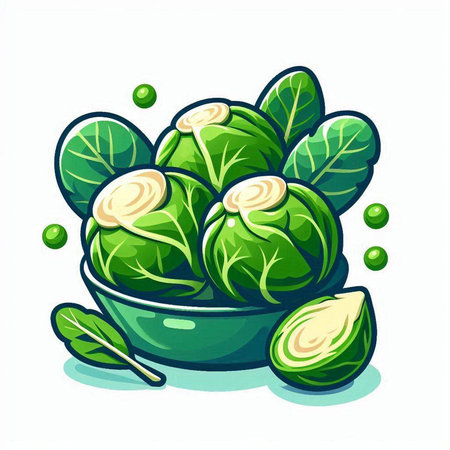 Brussels sprouts in a bowl. Vector illustration on white background.のイラスト素材