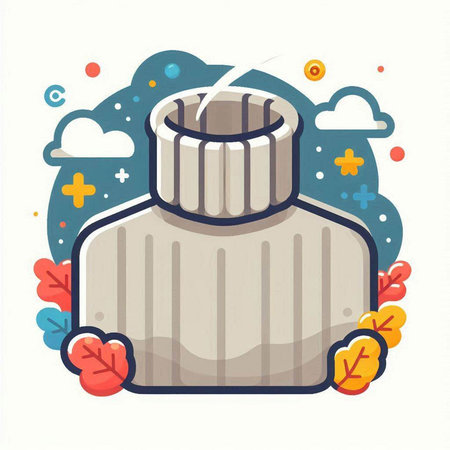 Vector illustration of a bottle of water with autumn leaves in the backgroundのイラスト素材