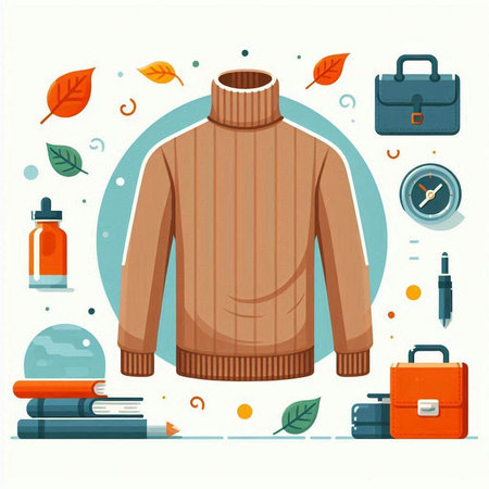 Vector illustration of a male sweater with a set of accessories for work.のイラスト素材