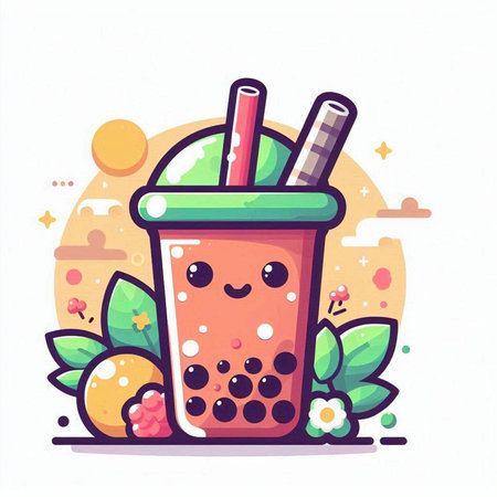Fruit smoothie in a glass with straws. Vector illustration.のイラスト素材