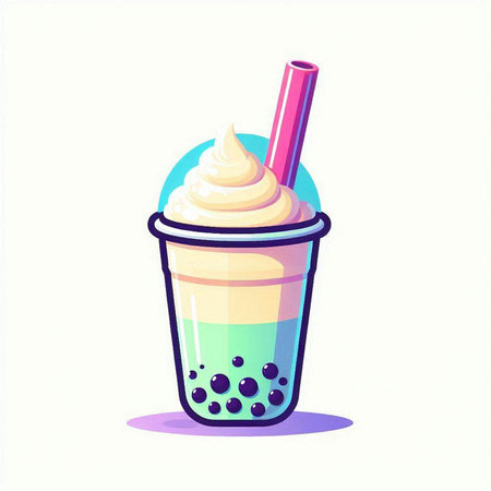 Milkshake in a plastic cup with a straw. Vector illustration.のイラスト素材