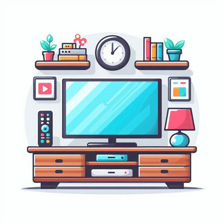 TV on the cabinet in modern flat style. Flat design. Vector illustration.のイラスト素材