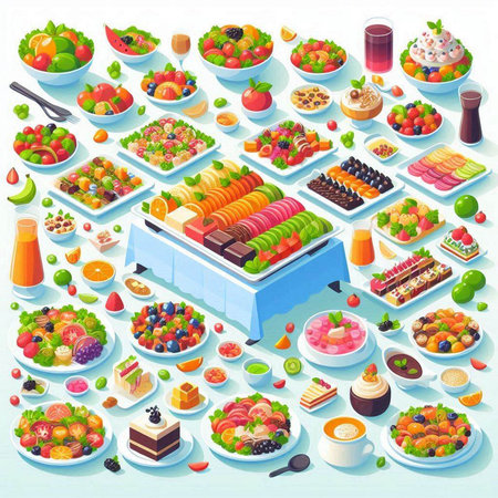 Fruit and berry table top view icons set isolated vector illustrationのイラスト素材